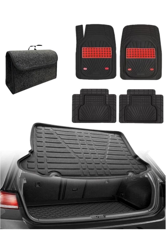 Nissan Qashqai + 2 2007-2014 Uyumlu Kokusuz 3d Bagaj Havuzu+3d Venüs Kırmızı Havuzlu Paspas