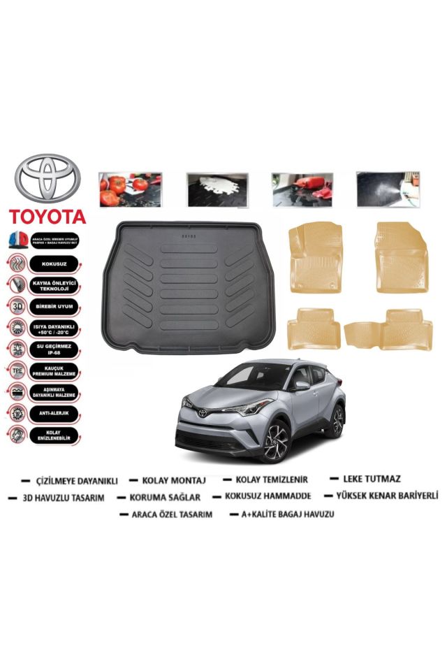 Toyota C-HR 2021 Model Bagaj Havuzu+Araca Özel Bej Paspas Takımı Flex
