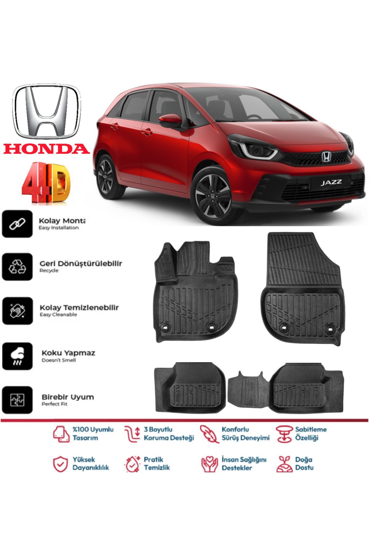 Honda Jazz 2024 Model 4D Havuzlu Paspas