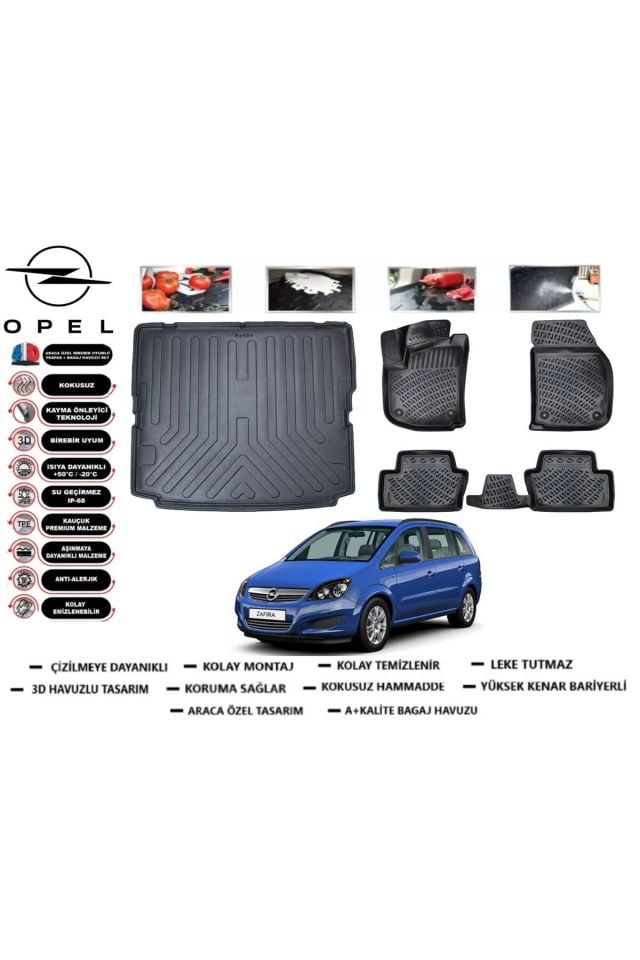 Opel Zafira B 2011 Model Bagaj Havuzu Araca Özel Paspas Takımı Prrox