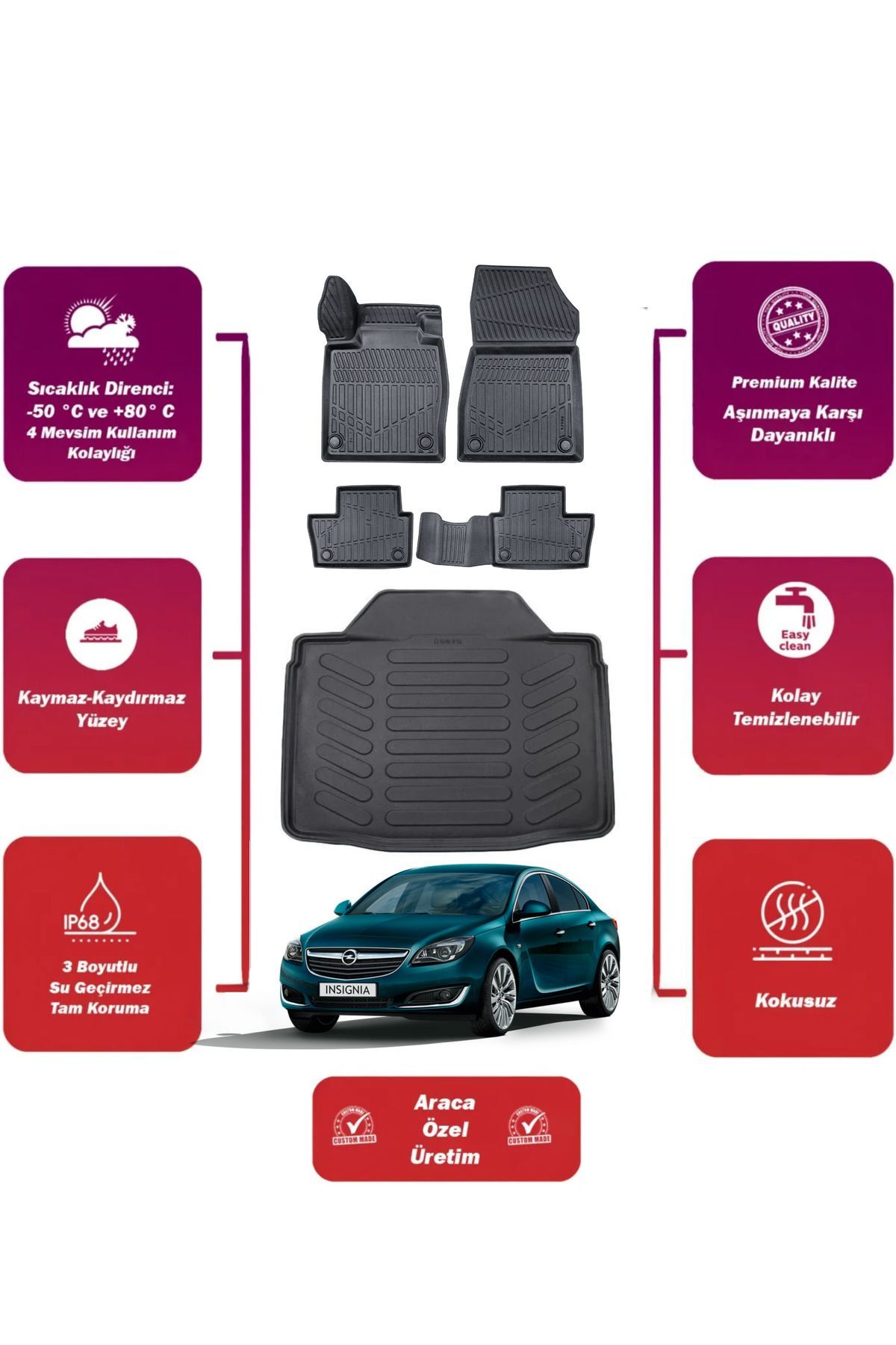 Opel Insıgnıa 2017 Model Bagaj Havuzu Araca Özel Extra Havuzlu Paspas Takımı PRO