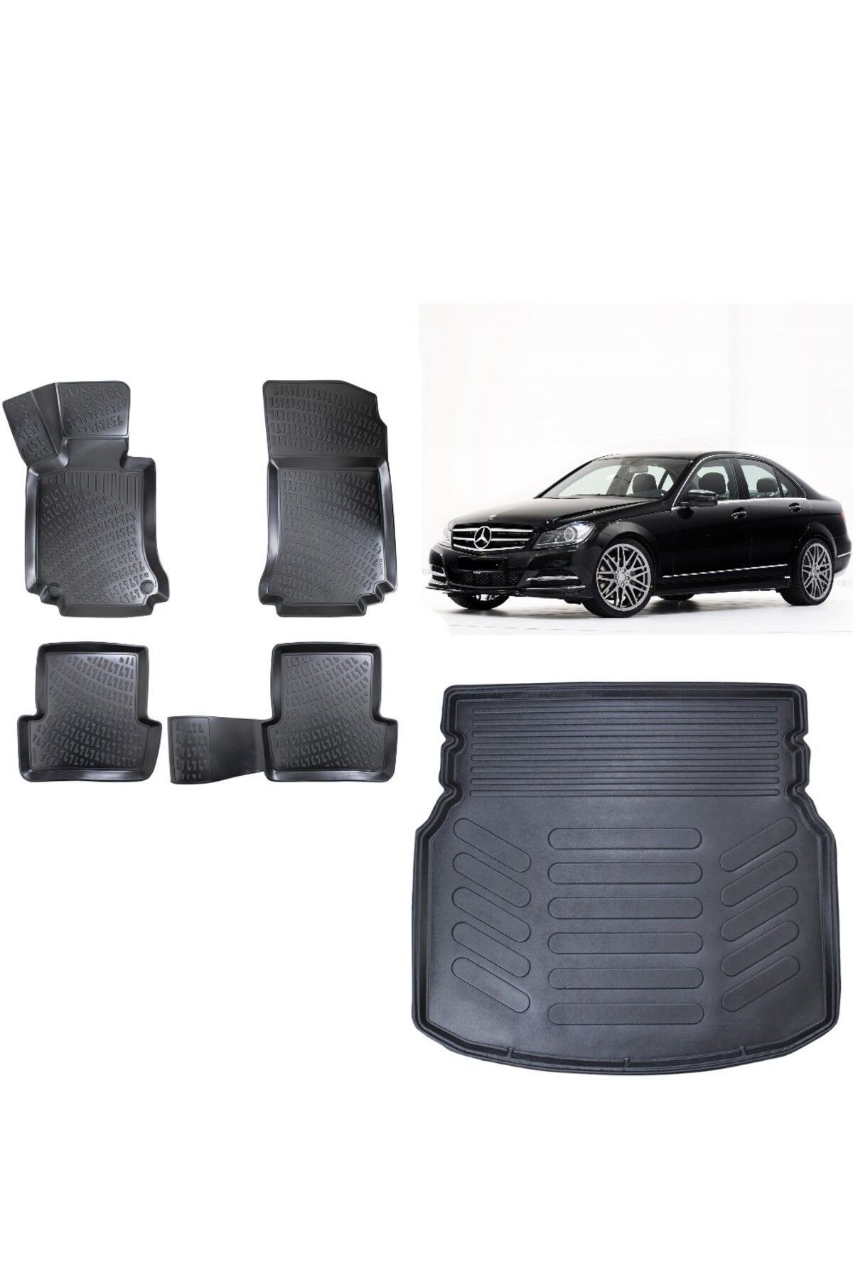 Mercedes C Serisi W204 2011 Model Rampalı Bagaj Havuzu+3D Havuzlu Araca Özel Paspas Takımı