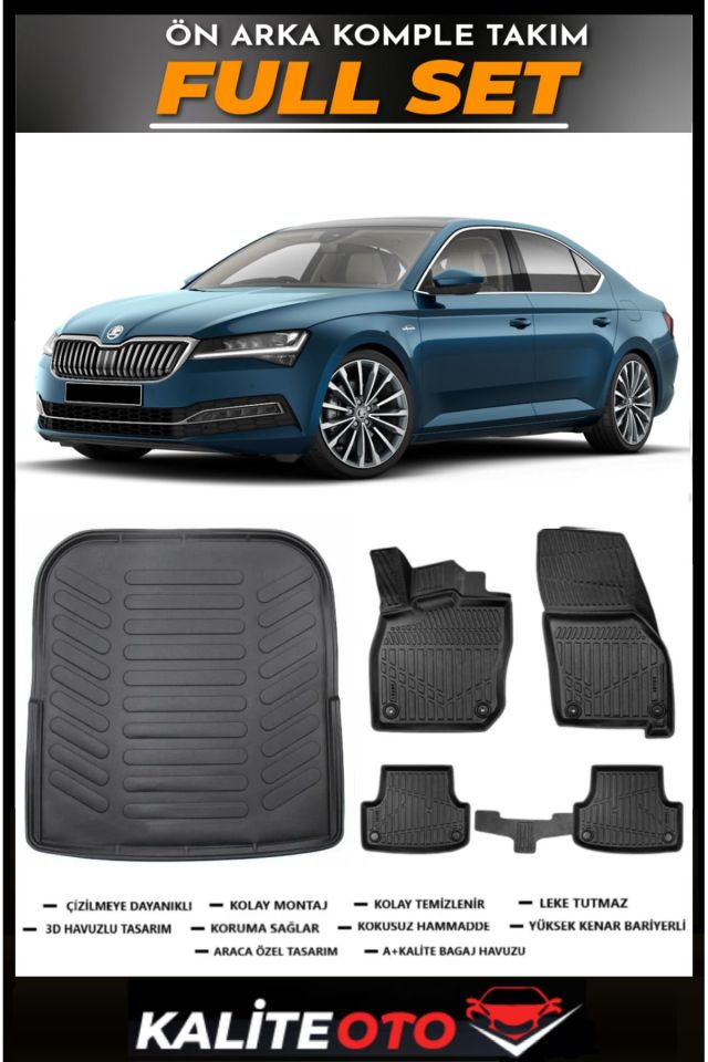 Skoda Super B Bagaj Havuzu+4.5D Havuzlu Paspas Seti 2023 Model