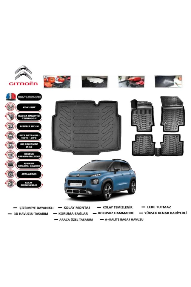Citroen C3 Aircross 2020 Model Alt Bagaj Havuzu Araca Özel Paspas Takımı Prrox