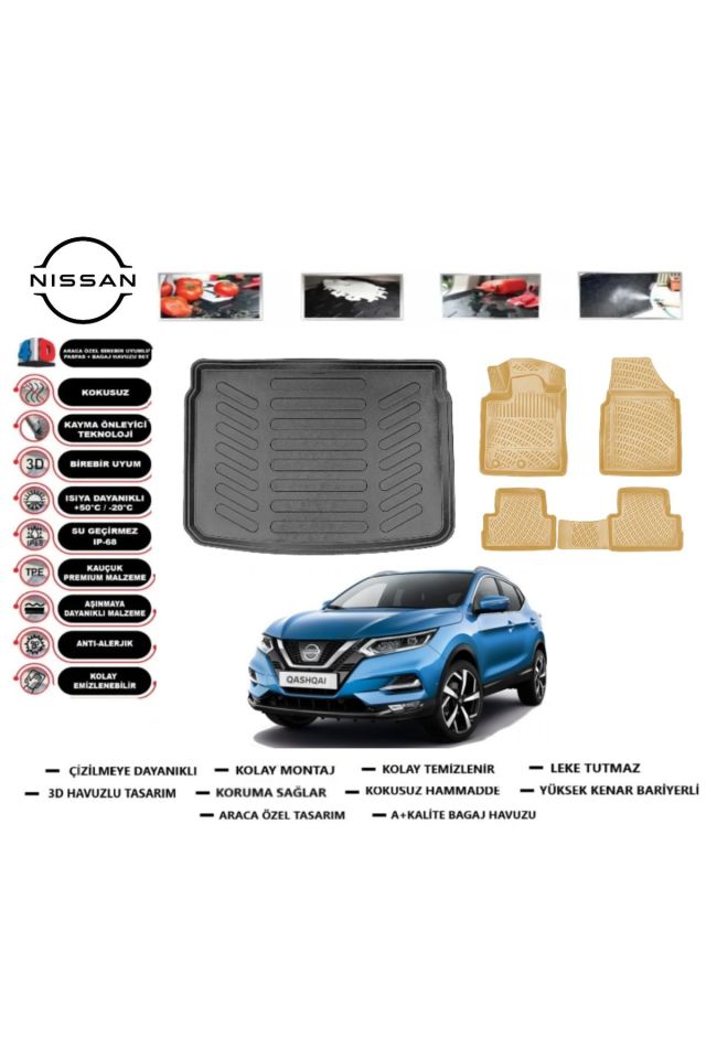 Nissan Qashqai  Tekna 2021 Model Bagaj Havuzu+Araca Özel Bej Paspas Takımı Flex