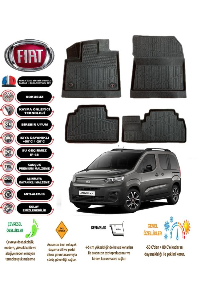 Fiat Doblo 2023 Model 4D Araca Özel Havuzlu Paspas Takımı