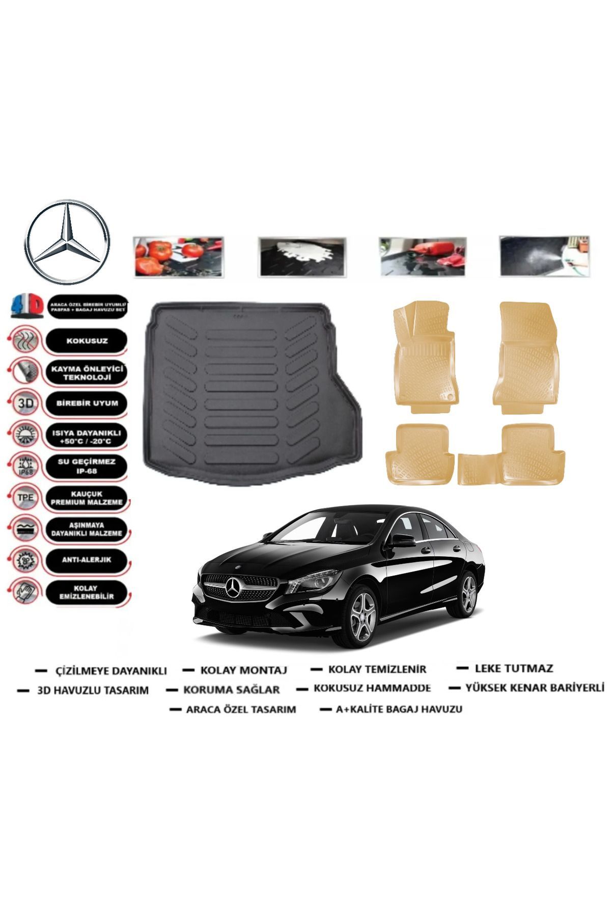 Mercedes CLA 2016 Model Bagaj Havuzu+Araca Özel Bej Paspas Takımı Flex