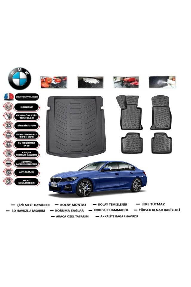 Bmw 3 serisi F30 2017 Model Bagaj Havuzu Araca Özel Paspas Takımı Flex