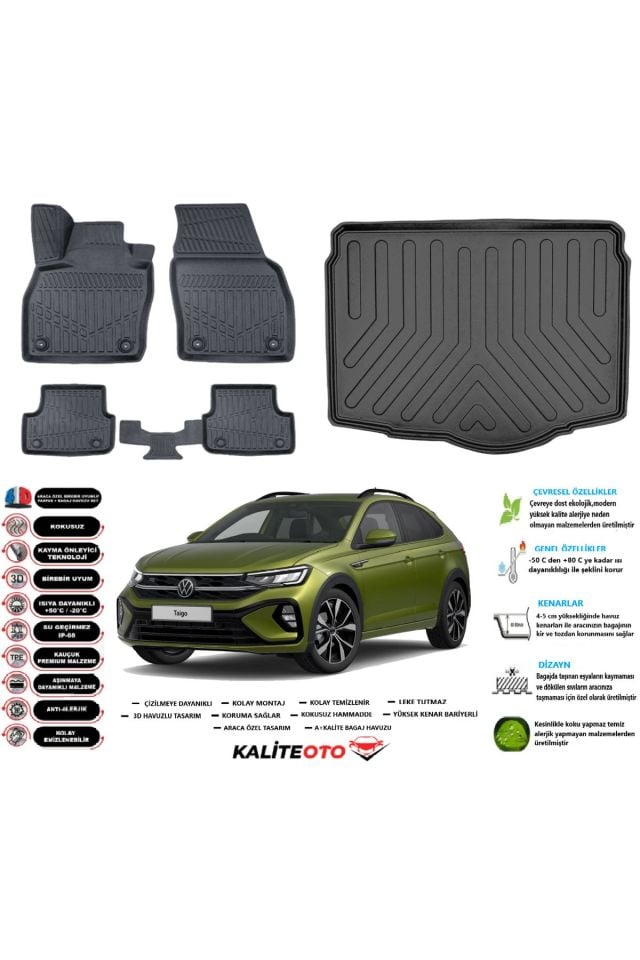 Volkswagen Taigo 2025 Model Alt Esnek Bagaj Havuzu Araca Özel Siyah Paspas Takımı