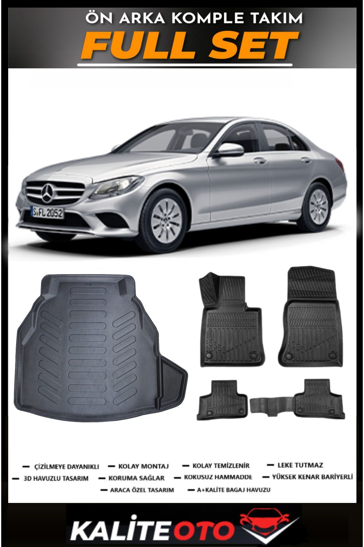 Mercedes C Serisi W205 Bagaj Havuzu+4.5D Havuzlu Paspas Seti 2019 Model