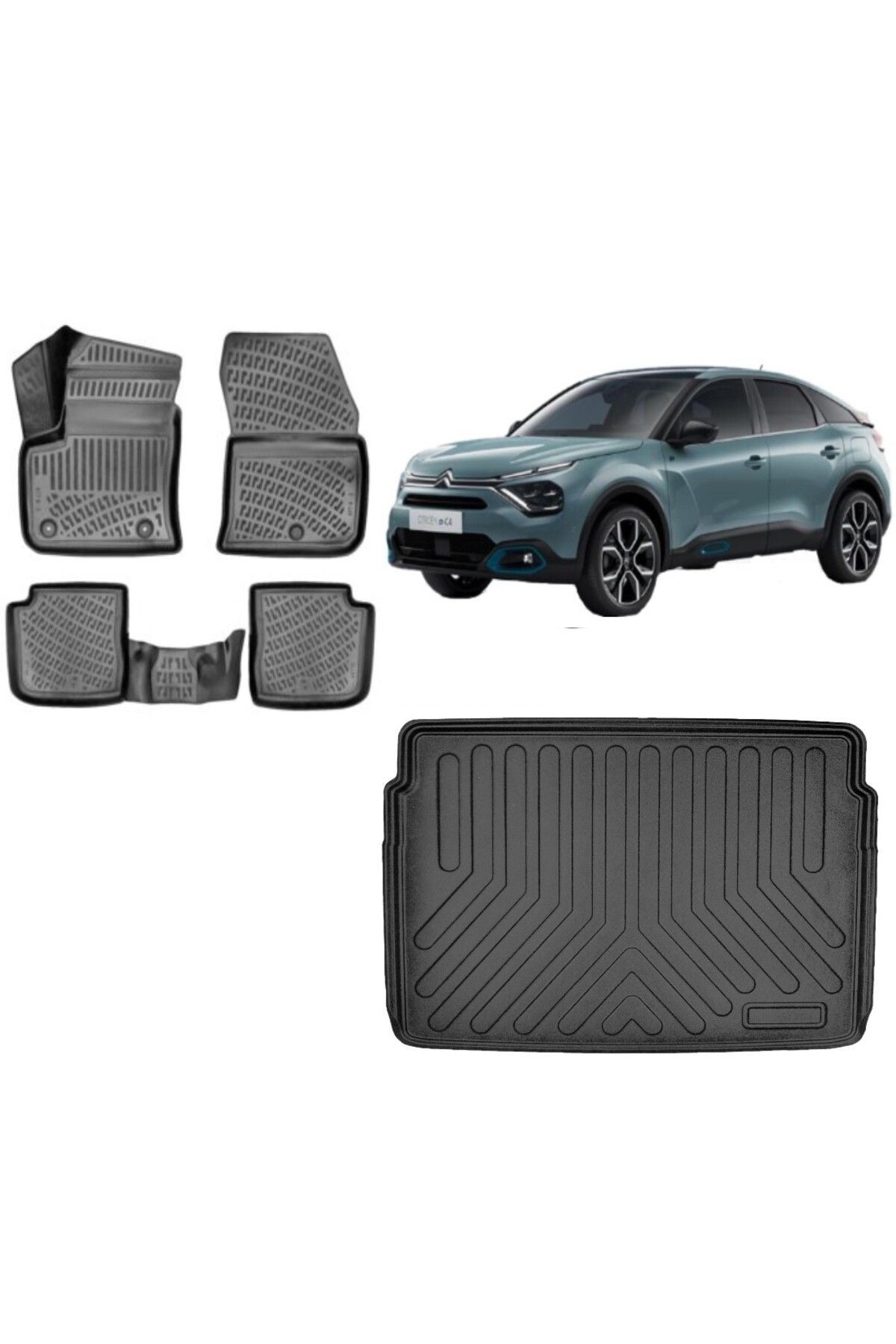 Citroen C4 Elektrikli Üst 2022 Model 3D Bagaj Havuzu+3D Havuzlu Araca Özel Paspas Takımı