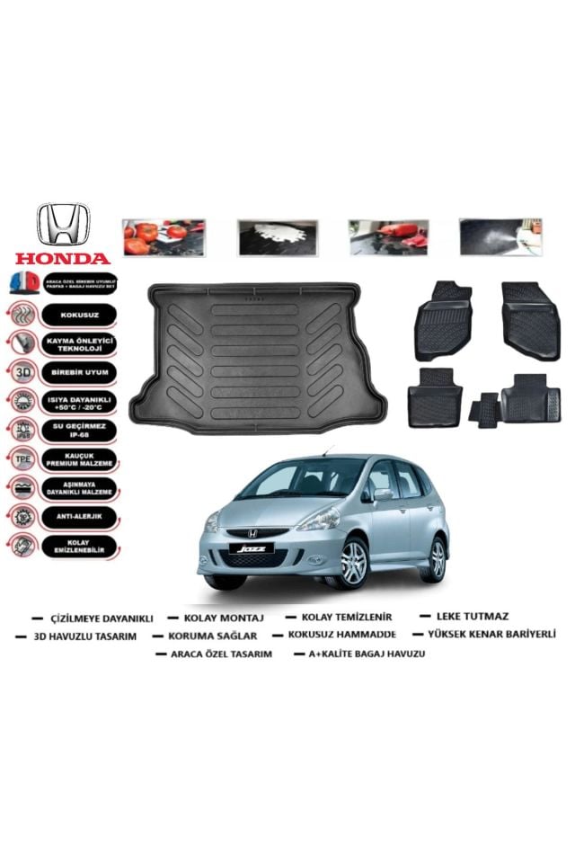 Honda Jazz 2008 Model Bagaj Havuzu Araca Özel Paspas Takımı Flex
