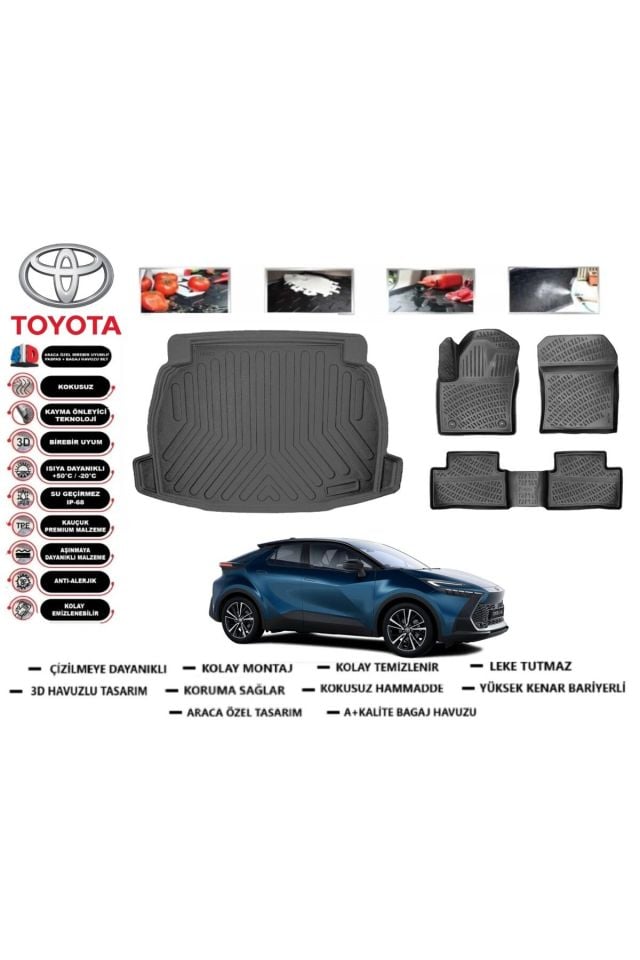 Toyota C-HR Hibrit 2024 Model Bagaj Havuzu Araca Özel Paspas Takımı Prrox