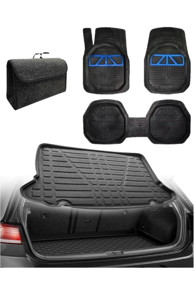 Opel Corsa D 2007-2014 Uyumlu Kokusuz 3d Bagaj Havuzu+3d Extra Mavi Havuzlu Paspas