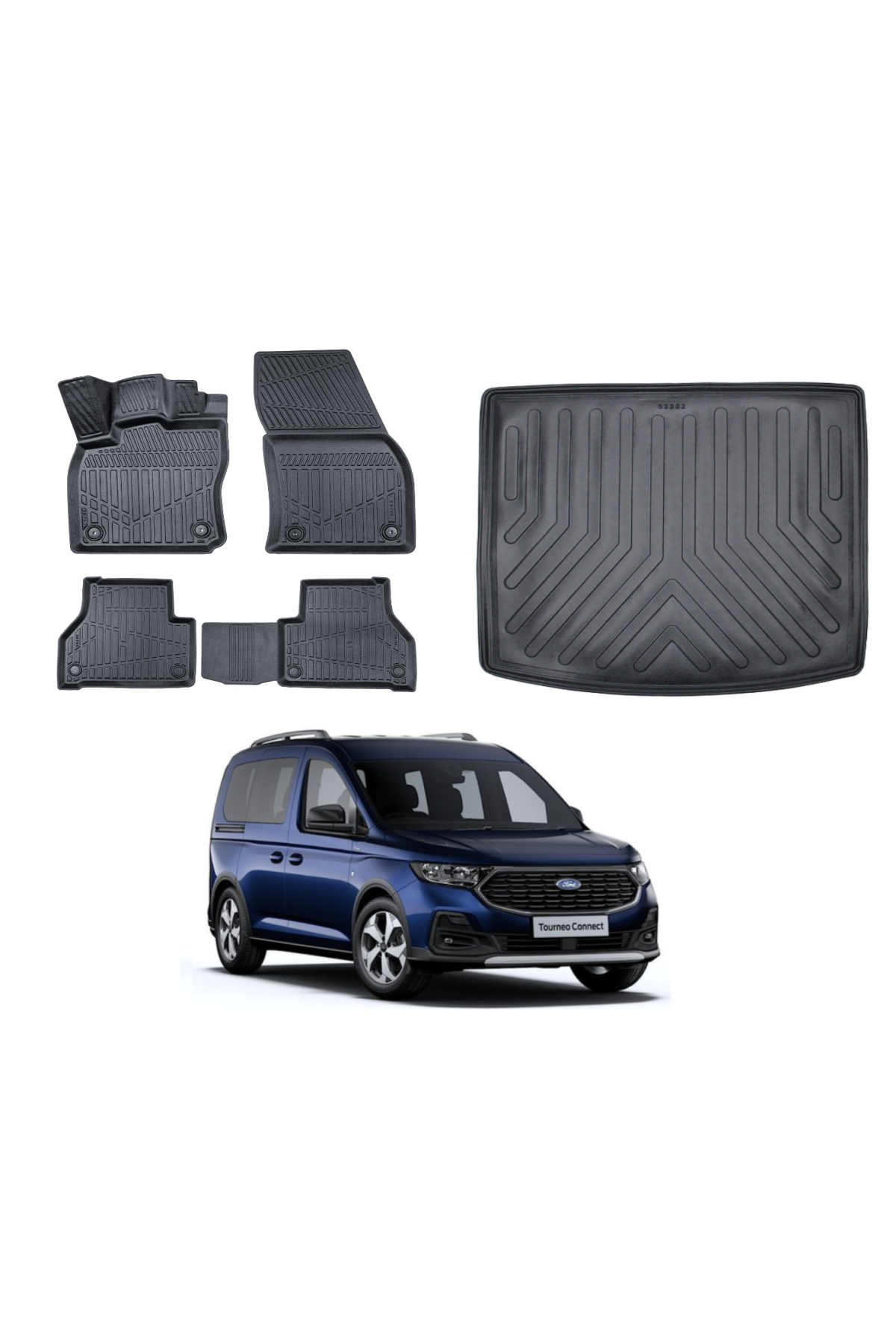 Ford Tourneo Connect 2022 Sonrası 3D Bagaj Havuzu+3D Araca Özel Paspas Takımı Luxury Serisi