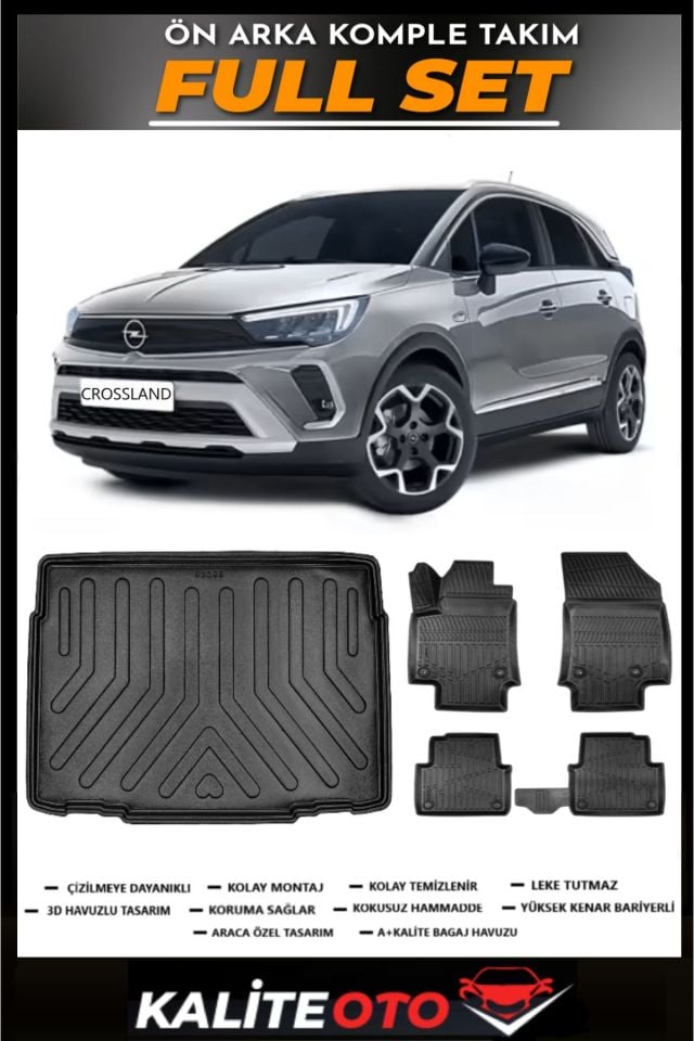 Opel Crossland Alt Bagaj Havuzu+4.5D Havuzlu Paspas Seti 2025 Model