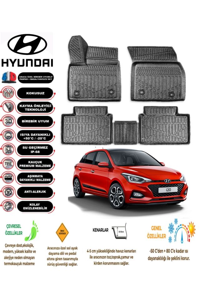 Hyundai İ20 2018 Model 4D Araca Özel Havuzlu Paspas Takımı