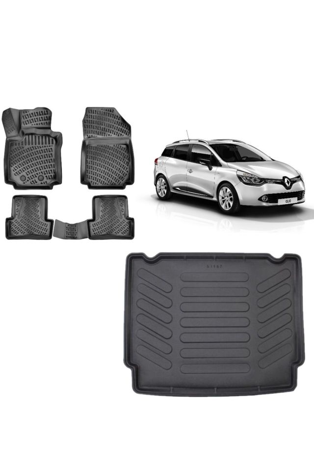 Renault Clio 4 Spourttourer 2015 Alt Kademe Bagaj Havuzu+3D Havuzlu Araca Özel Paspas Takımı