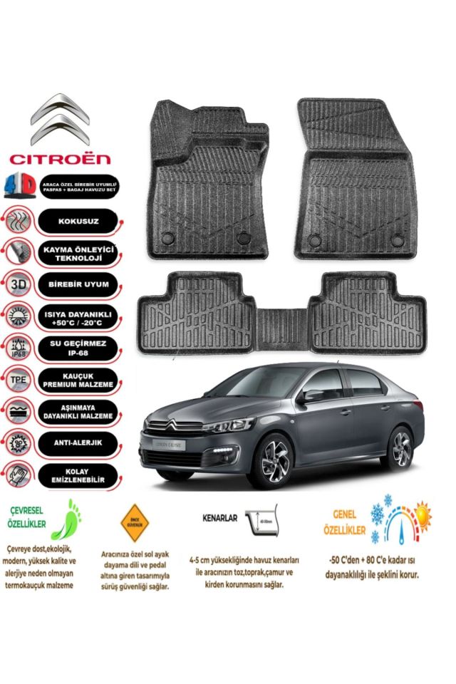 Citroen C-Ellyese 2023 Model 4D Araca Özel Havuzlu Paspas Takımı