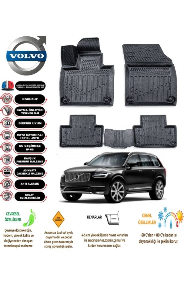 Volvo XC90 2022 Model 4D Araca Özel Havuzlu Paspas Takımı