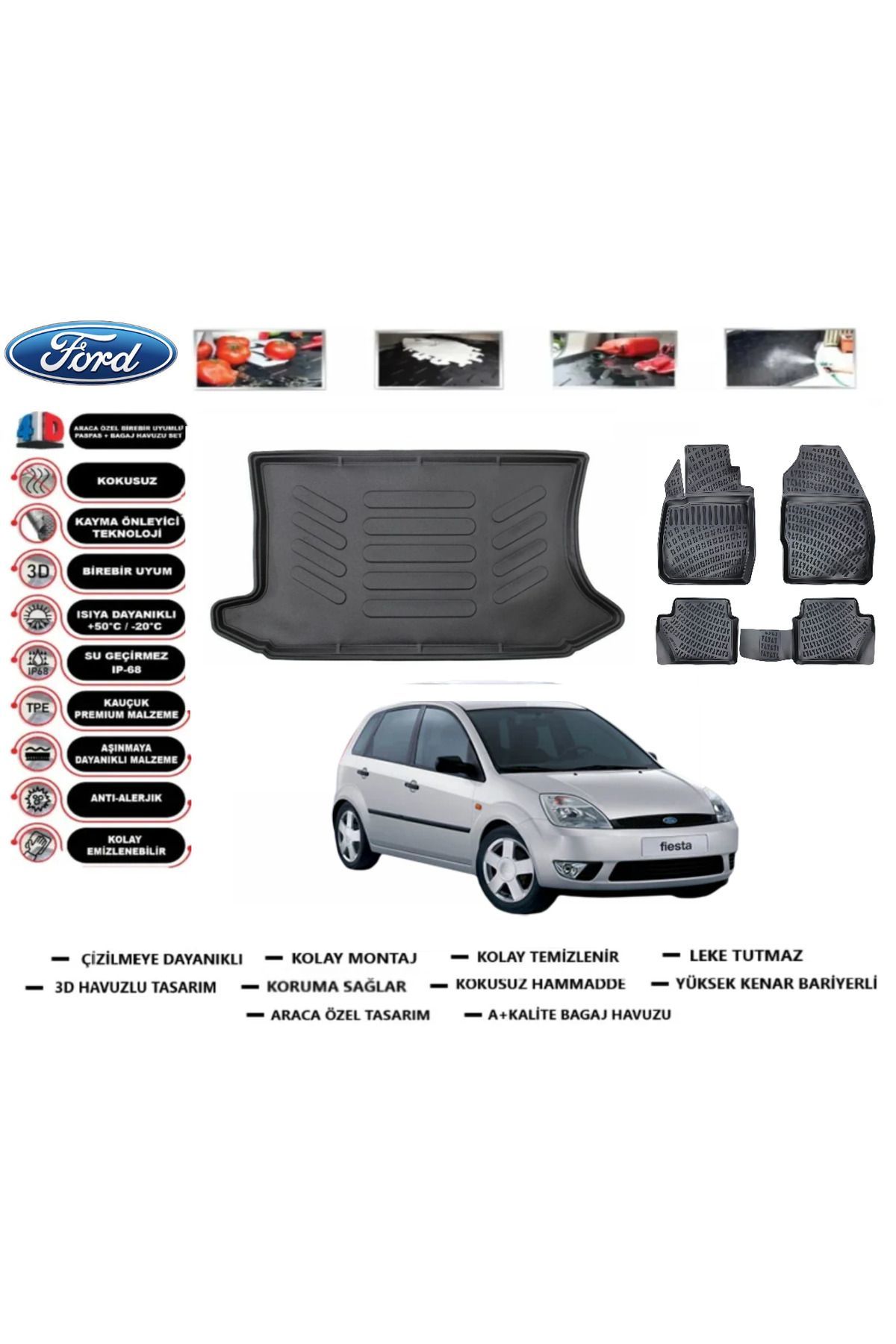 Ford Fiesta 2006 Model Bagaj Havuzu Araca Özel Paspas Takımı Prrox