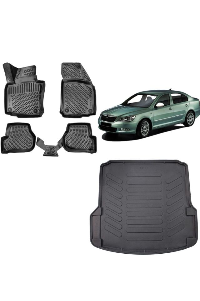 Skoda Octavia 2007 Model 3D Bagaj Havuzu+3D Havuzlu Araca Özel Paspas Takımı
