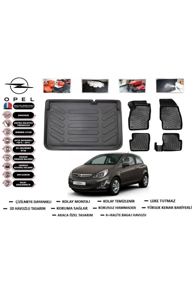 Opel Corsa D 2007 Model Bagaj Havuzu Araca Özel Paspas Takımı Flex