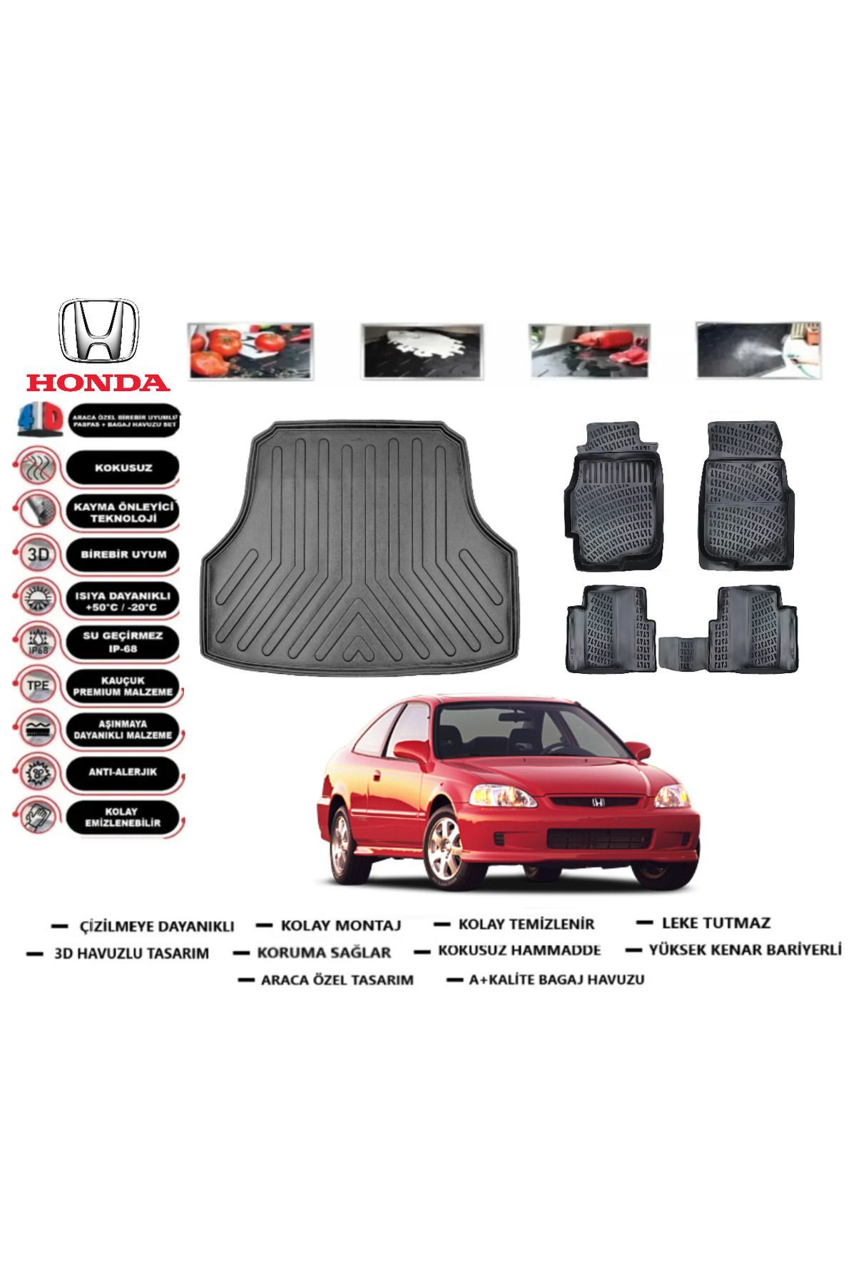 Honda Civic Sedan 1999 Model Bagaj Havuzu Araca Özel Paspas Takımı Prrox