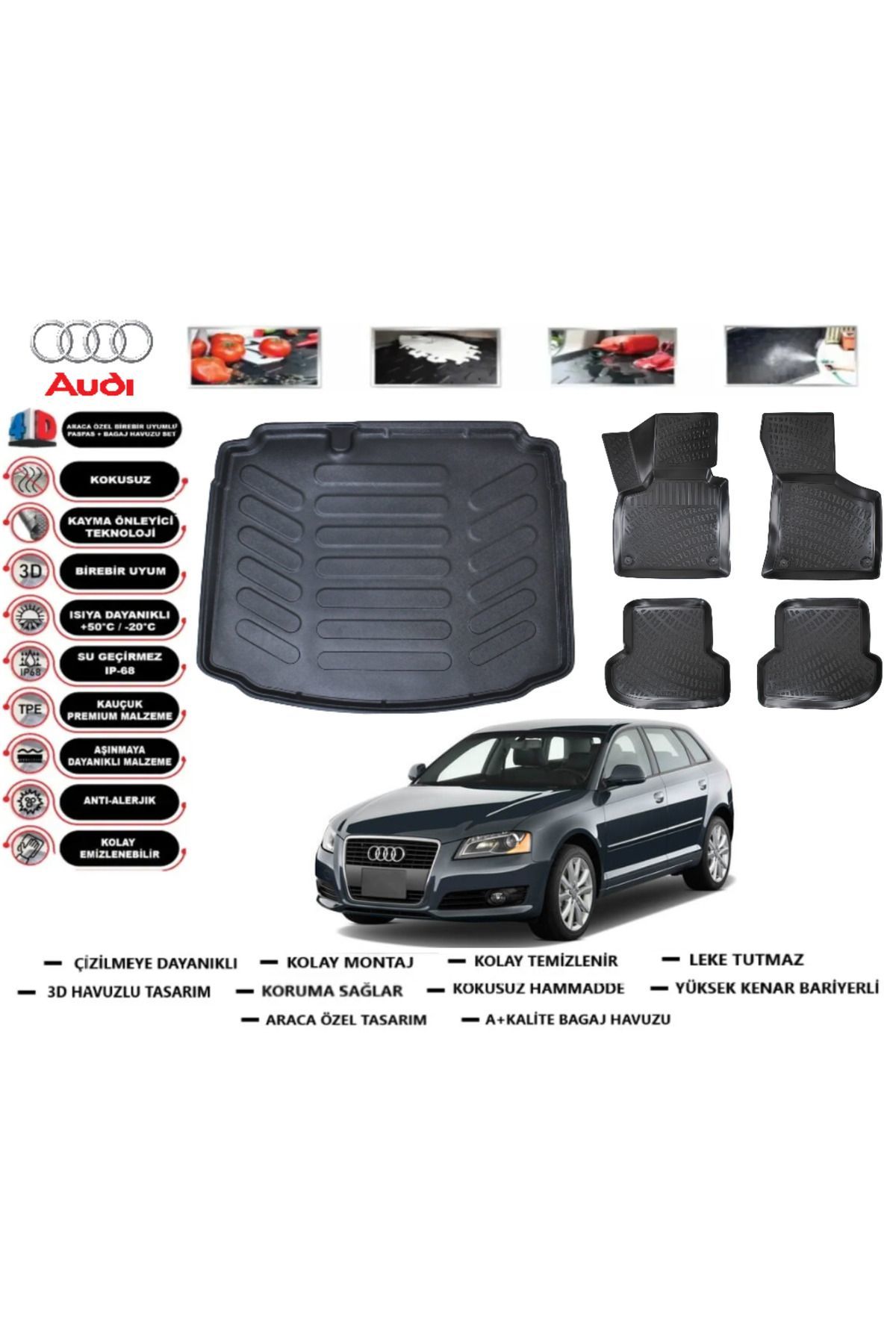 Audi A3 HB 2009 Model Bagaj Havuzu Araca Özel Paspas Takımı Prrox