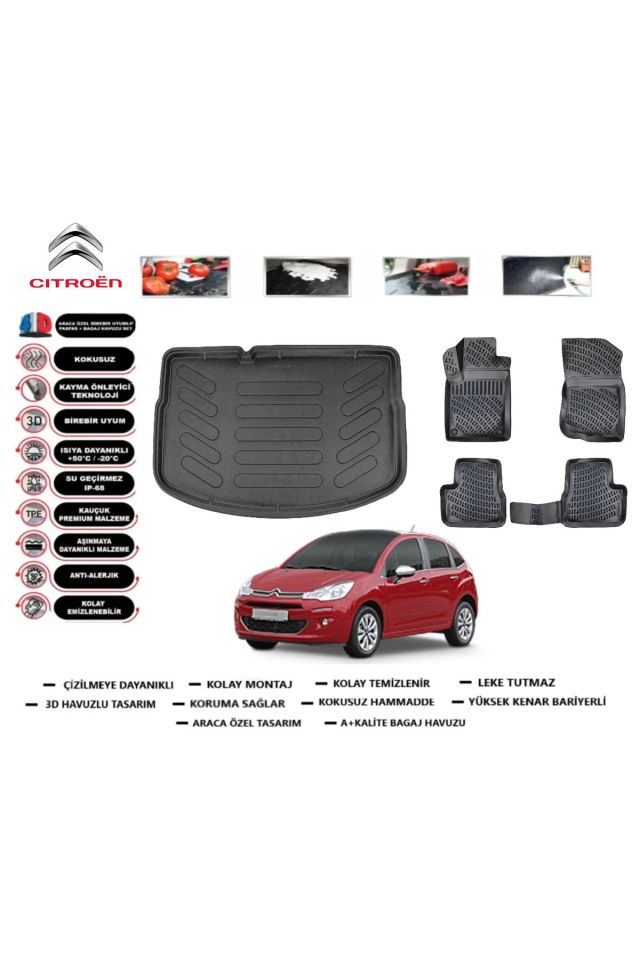 Citroen C3 2013 Model Bagaj Havuzu Araca Özel Paspas Takımı Prrox