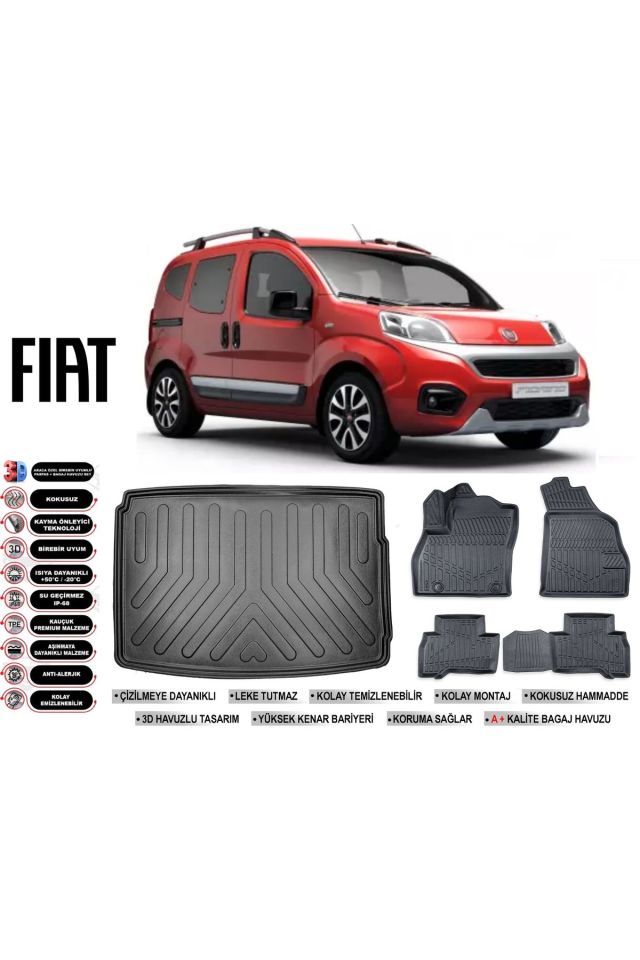 Fiat Fiorino 2013 Model Bagaj Havuzu Araca Özel Siyah Havuzlu Paspas Takımı Sett