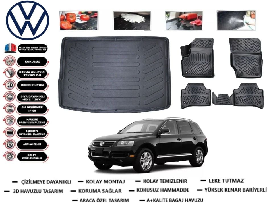 Volkswagen Touareg 2010-2018 3D Bagaj Havuzu+3D Araca Özel Paspas Takımı