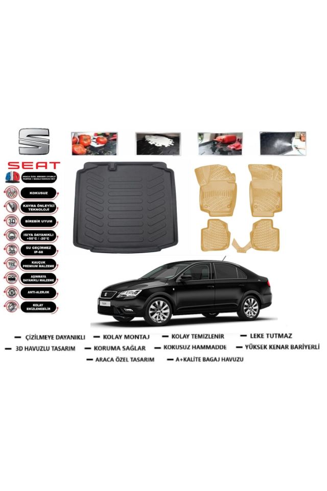 Seat Toledo Sedan 2015 Model Bagaj Havuzu+Araca Özel Bej Paspas Takımı Flex
