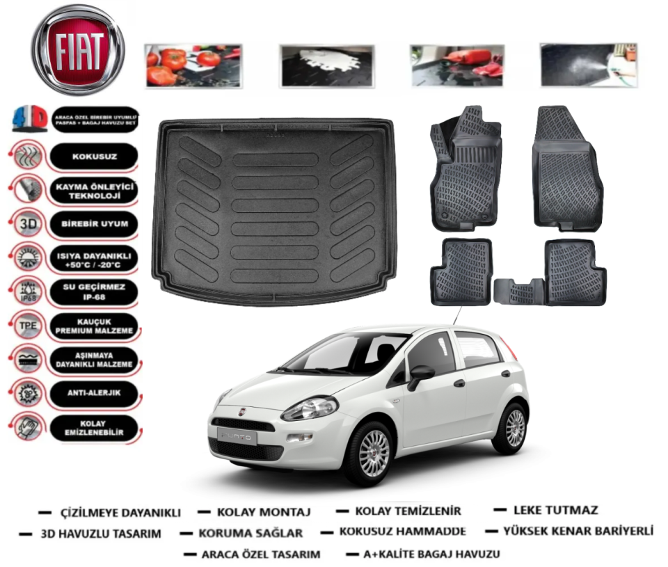 Fiat Punto 2010 Sonrası 3D Bagaj Havuzu+3D Araca Özel Paspas Takımı