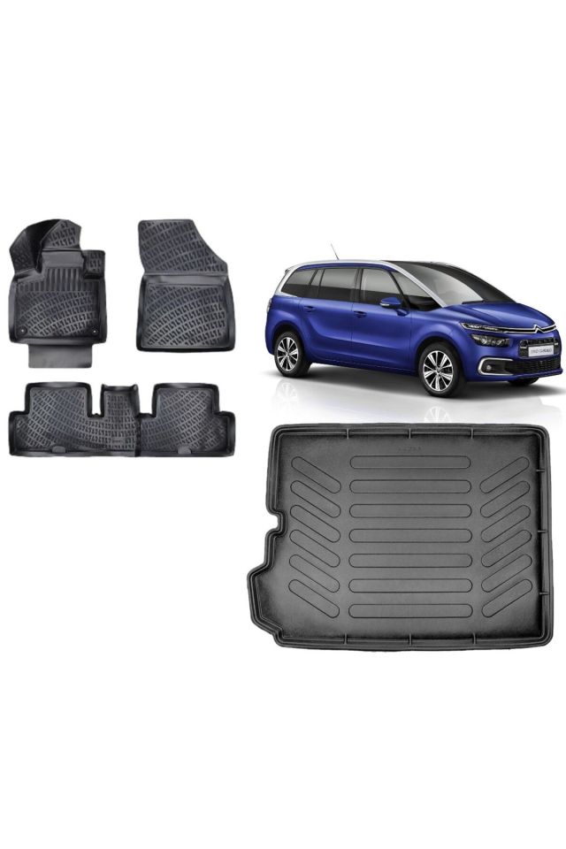 Citroen C4 Grand Picasso 7 Koltuk 2018 Model 3D Bagaj Havuzu+3D Havuzlu Araca Özel Paspas Takımı