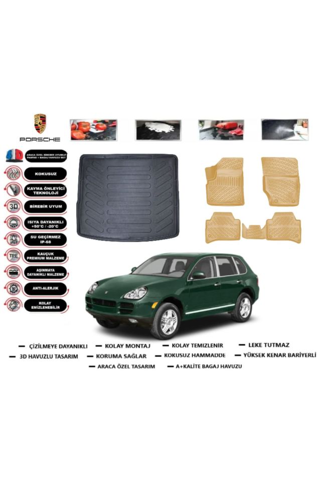 Porsche Cayenne 2009 Model Bagaj Havuzu(paspası)+Araca Özel Bej Paspas Takımı Flex