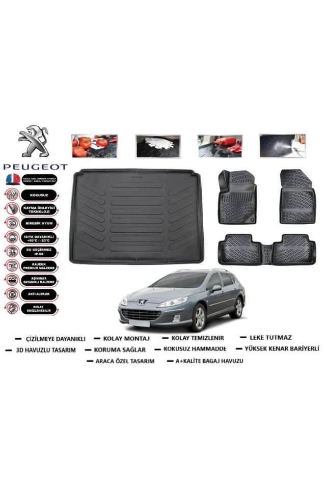 Peugeot 407 STW 2003 Model Bagaj Havuzu Araca Özel Paspas Takımı Prrox