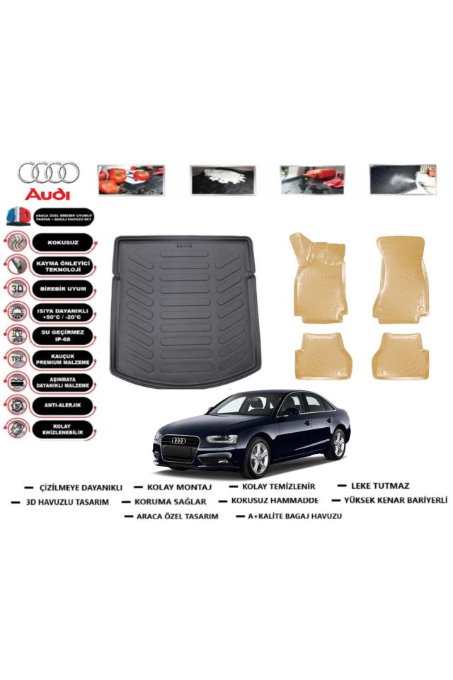 Audi A4 2010 Model Bagaj Havuzu(paspası)+Araca Özel Bej Paspas Takımı Flex
