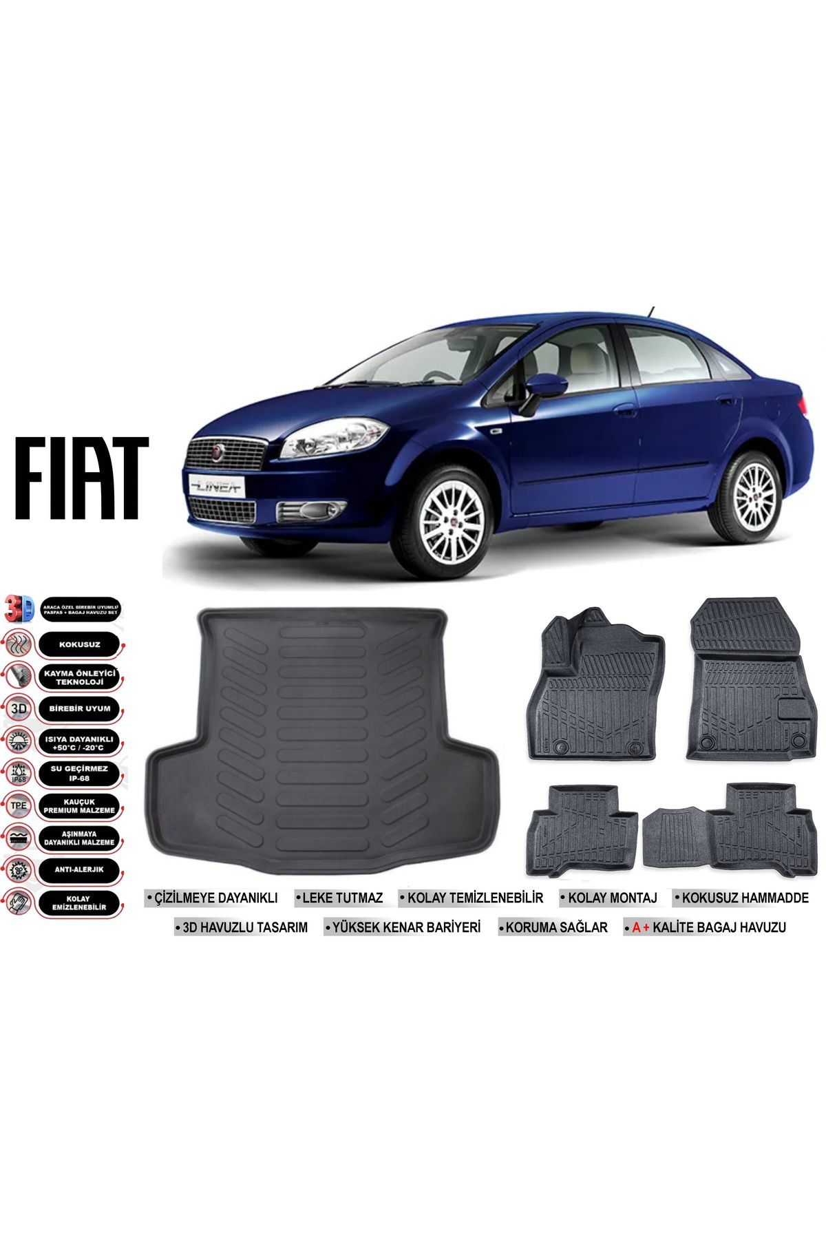 Fiat Linea 2011 Model Bagaj Havuzu Araca Özel Siyah Havuzlu Paspas Takımı Sett