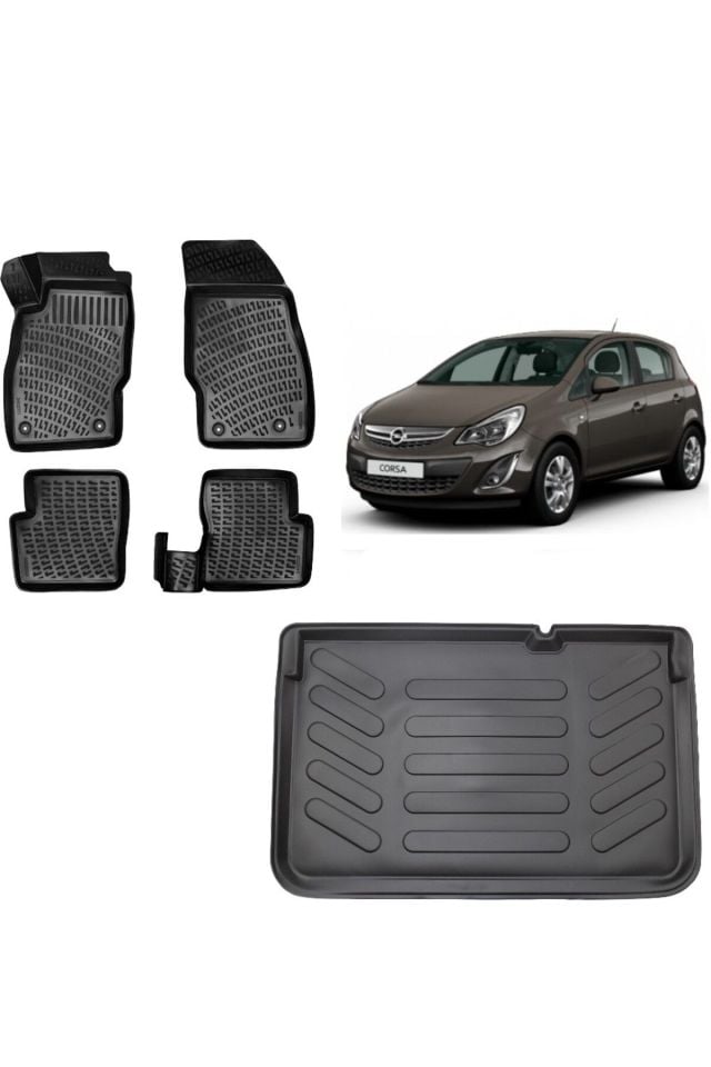 Opel Corsa D 2009 Model 3D Bagaj Havuzu+3D Havuzlu Araca Özel Paspas Takımı