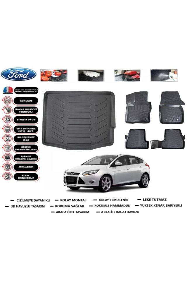 Ford Focus 3 Hb 2014 Model Bagaj Havuzu Araca Özel Paspas Takımı Flex