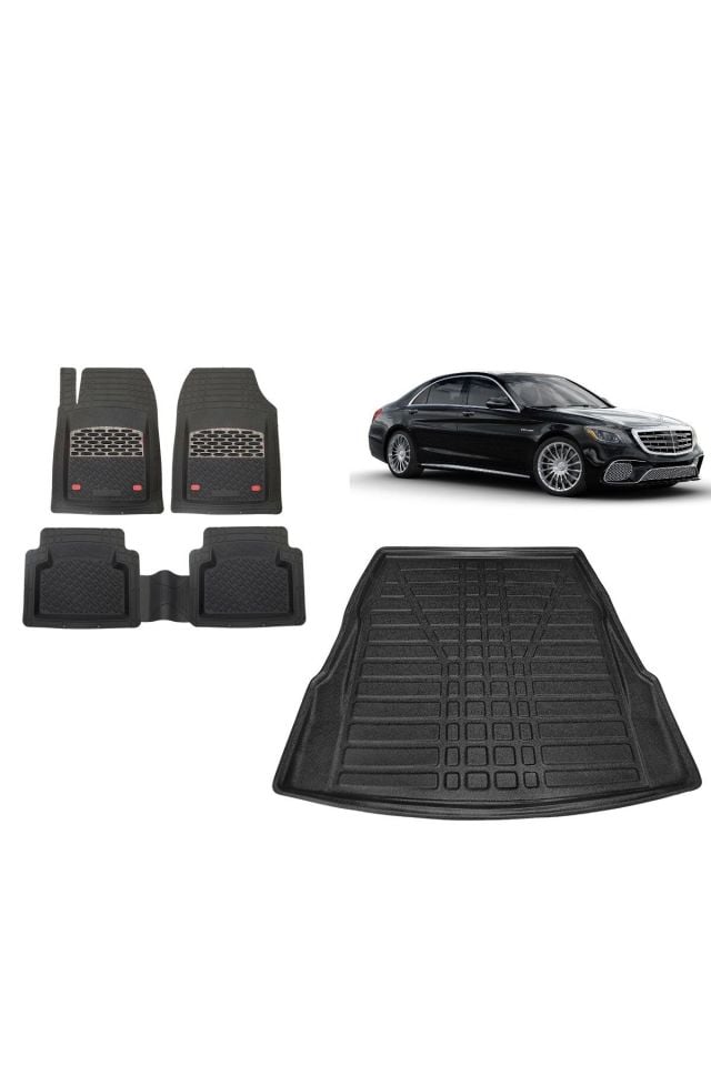 Mercedes S Serisi W222 Long 2019 Model 3D Bagaj Havuzu+3D Havuzlu SSafir Karbon Kromlu Paspas