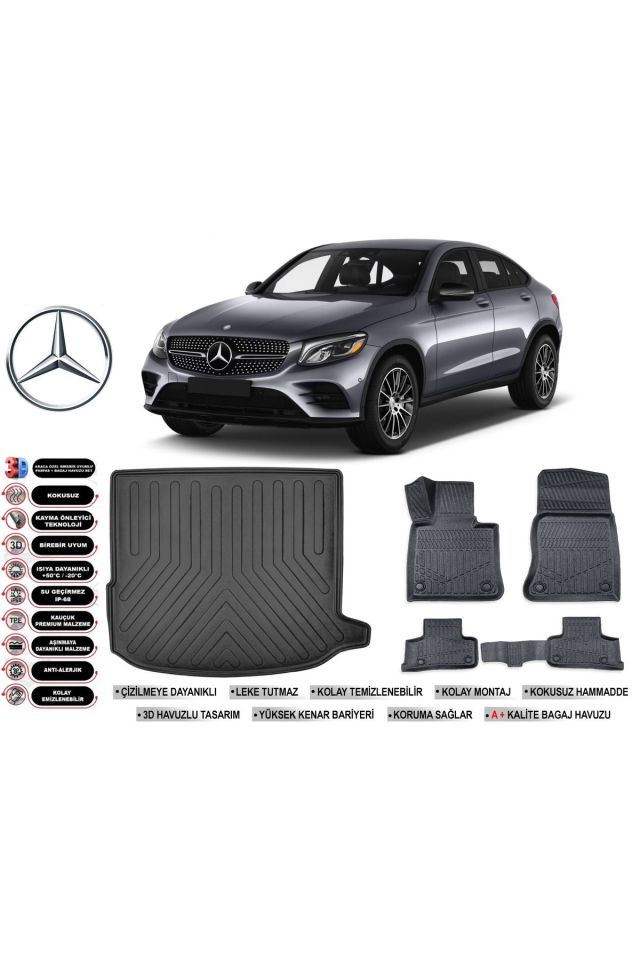 Mercedes Glc Coupe 2019 Model Bagaj Havuzu Araca Özel Siyah Havuzlu Paspas Takımı Sett