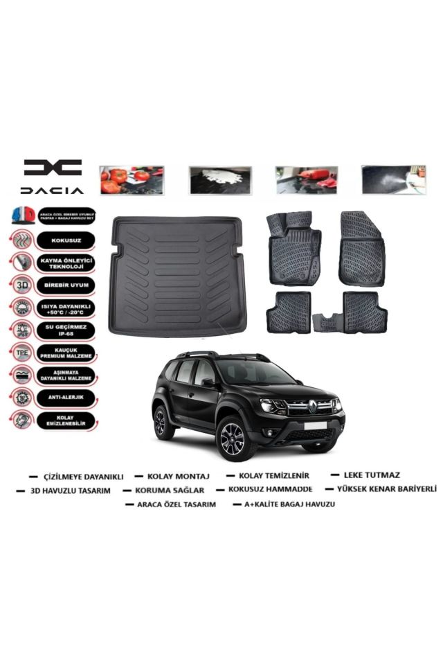 Dacia Duster 4 WD (4x4) 2016 Model Bagaj Havuzu Araca Özel Paspas Takımı Prrox