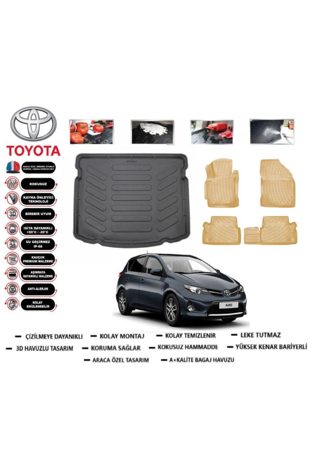 Toyota Auris 2015 Model Bagaj Havuzu+Araca Özel Bej Paspas Takımı Flex