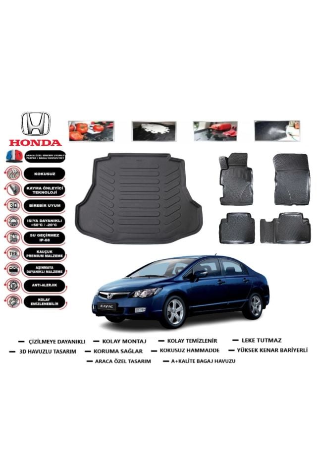 Honda Civic Sedan 2011 Model Bagaj Havuzu Araca Özel Paspas Takımı Prrox