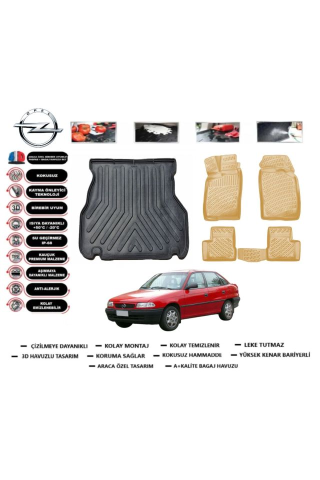 Opel Astra F Sedan 1995 Model Bagaj Havuzu(paspası)+Araca Özel Bej Paspas Takımı Flex