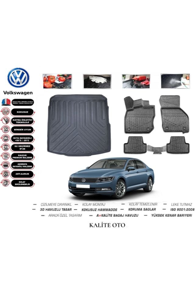 Volkswagen Passat B8 2022 Model 3D Bagaj Havuzu+4D Havuzlu Paspas Setii