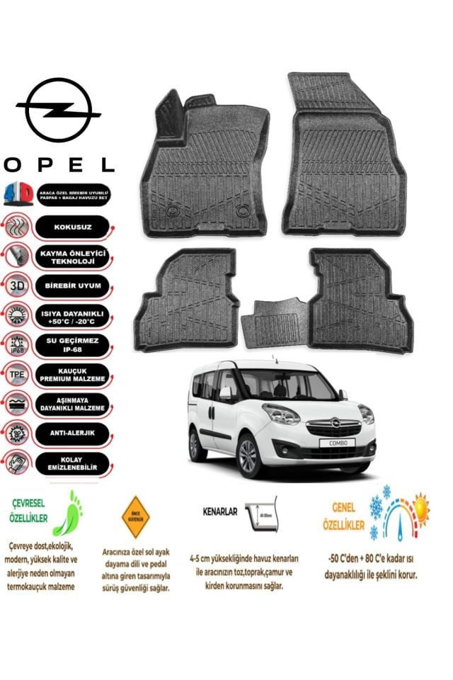 Opel Combo 2013 Model 4D Araca Özel Havuzlu Kokusuz Paspas Takımı