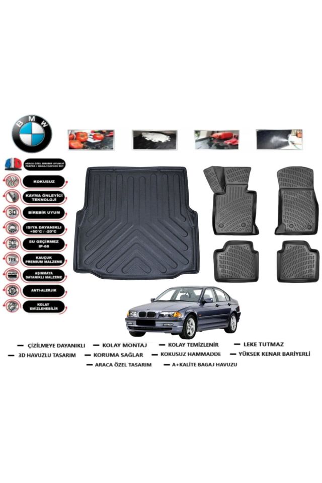 Bmw 3 serisi E46 1999 Model Bagaj Havuzu Araca Özel Paspas Takımı Flex